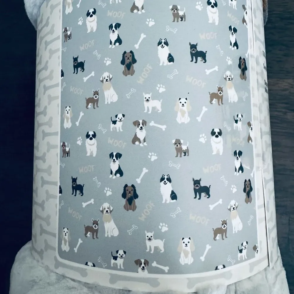 Plush Adorable Puppy Dogs Print Neutral Gray Rolled Pet Throw Blanket